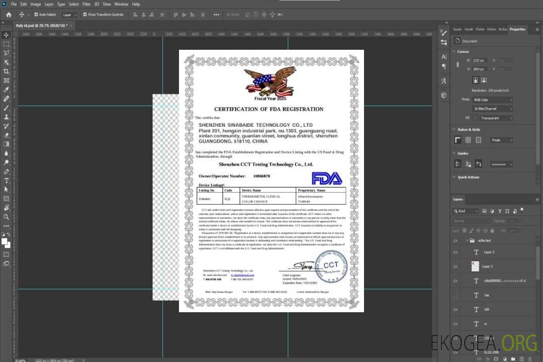 Certificat médical scr de la FDA américaine template